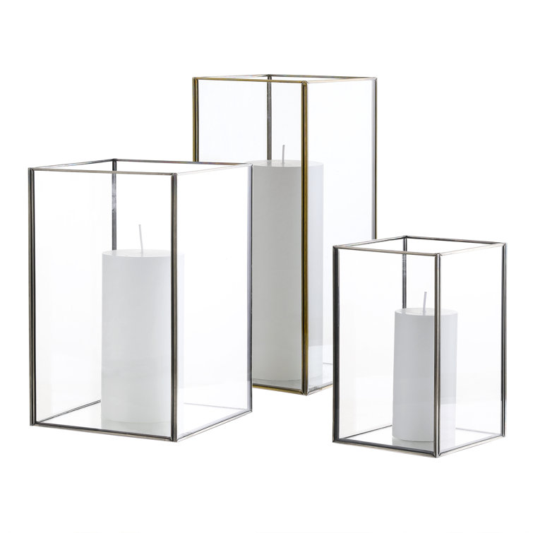 Square glass shop hurricane candle holder